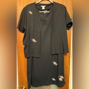 Mark Fore & Strike 2pc Knit Sleeveless Black Shift Dress Match S/S Jacket Fish